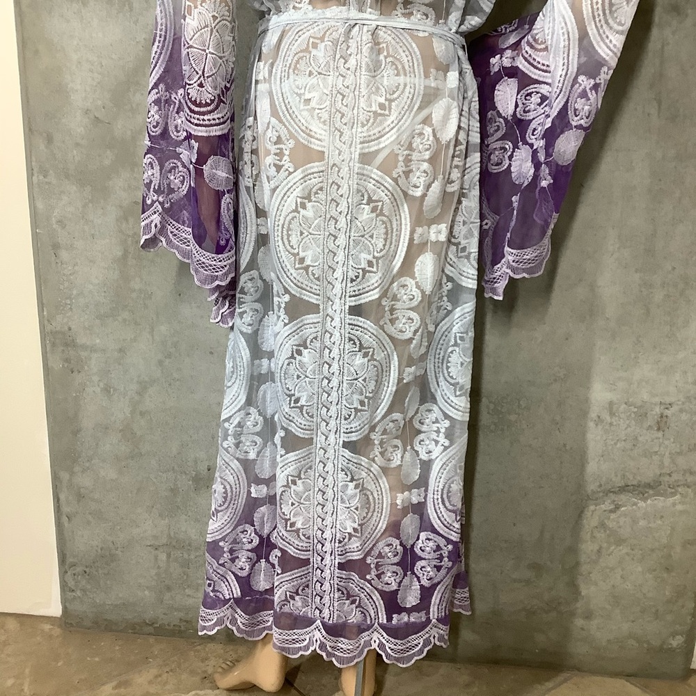 🌸 KIMONO ROBE CARDIGAN BELL SLEEVE OMBRE LOUNGE DUSTER MAXI LONG LACE FLARE - Picture 9 of 13